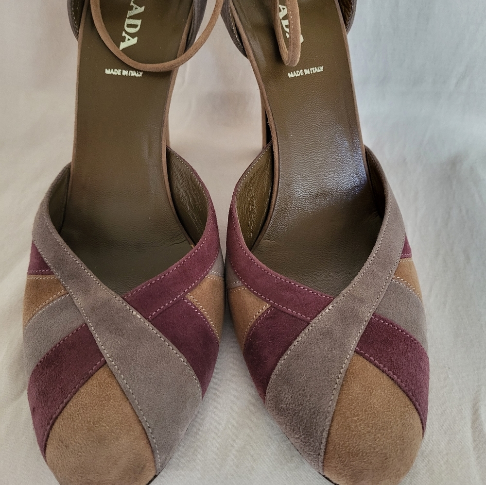 Prada Multicolor Suede Crisscross Pumps - Burgundy, Taupe, Tan